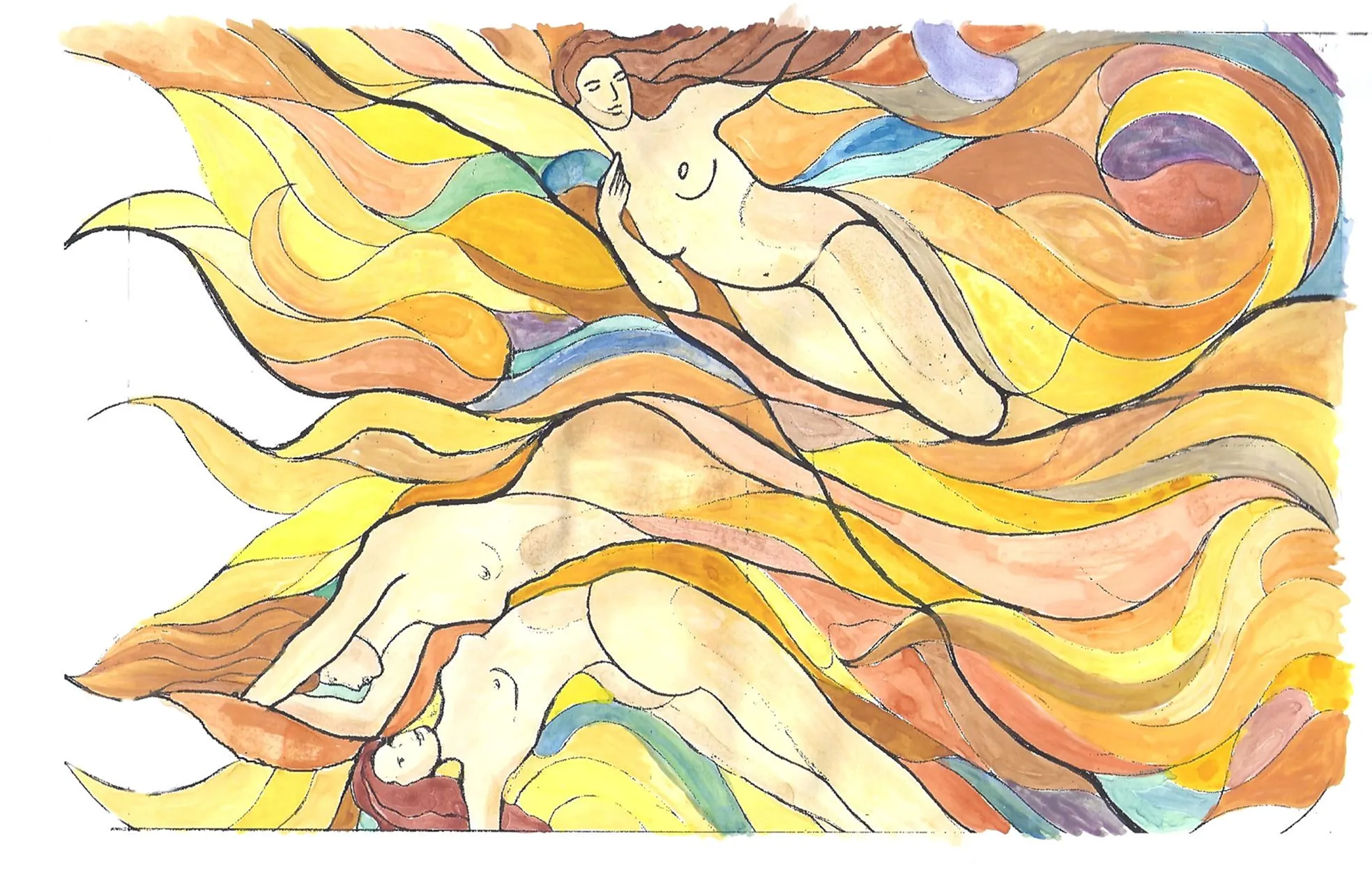 maquette vitrail femmes flammes felzine 1