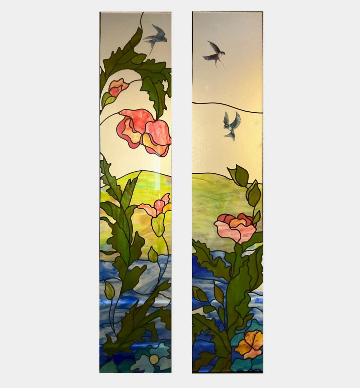 vitrail etang fleurs oiseaux felzine
