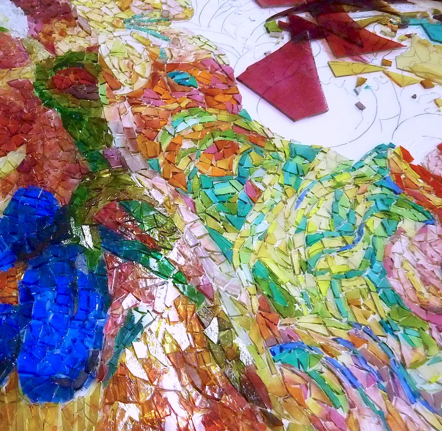 mosaique verre assemblage atelier felzine